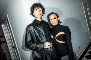 Jordan Lutes and Demi Lovato at the intimate dinner held by Eli Mizrahi of Mônot on April 23, 2023 in Los Angeles, California.