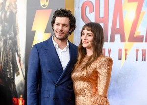 Adam Brody and Leighton Meester at the premiere of "Shazam! Fury of the Gods" held at Regency Village Theatre on March 14, 2023 in Los Angeles, California. (Photo by Gilbert Flores/Variety via Getty Images)