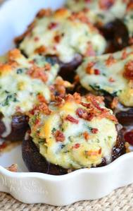 15 Easy, Elegant Appetizer Ideas for Your Oscars Viewing Party: Bacon and Spinach Four-Cheese Stuffed Mushrooms