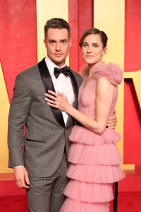 Alexander Dreymon and Allison Williams at the 2024 Vanity Fair Oscar Party held at the Wallis Annenberg Center for the Performing Arts on March 10, 2024 in Beverly Hills, California.