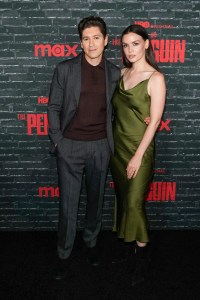 Michael Zegen and Jennifer Damiano at the premiere of “The Penguin” held at Jazz at Lincoln Center on September 17, 2024 in New York City.