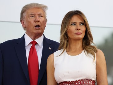 President Donald Trump and first Lady Melania Trump participate in an event on the South Lawn of the White House on July 04, 2020 in Washington, DC. President Trump is hosting a "Salute to America" celebration that includes flyovers by military aircraft and a large fireworks display.