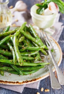 green salad green beans with pesto.selective focus