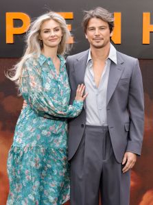 LONDON, ENGLAND - JULY 13:  Tamsin Egerton and Josh Hartnett attend the "Oppenheimer" UK Premiere at the Odeon Luxe Leicester Square on July 13, 2023 in London, England. (Photo by John Phillips/Getty Images)