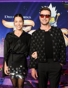 Jessica Biel and Justin Timberlake at the special screening of "Trolls Band Together" held at TCL Chinese Theatre on November 15, 2023 in Los Angeles, California. (Photo by Gilbert Flores/Variety via Getty Images)