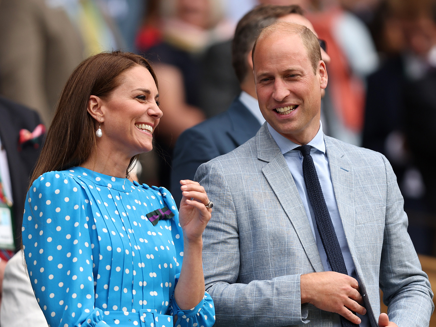 Catherine, Duchess of Cambridge and Prince William, Duke of Cambridge watch from the Royal Box as Novak Djokovic of Serbia wins against Jannik Sinner of Italy during their Men's Singles Quarter Final match on day nine of The Championships Wimbledon 2022 at All England Lawn Tennis and Croquet Club on July 05, 2022 in London, England.