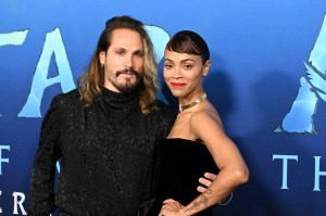 Marco Perego Saldana and Zoe Saldaña at the premiere of "Avatar: The Way of Water" held at the Dolby Theatre on December 12, 2022 in Los Angeles, California. (Photo by Gilbert Flores/Variety via Getty Images)