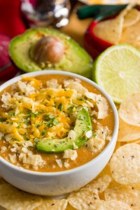 Chicken Enchilada Soup with Avocado and Tortilla Chips