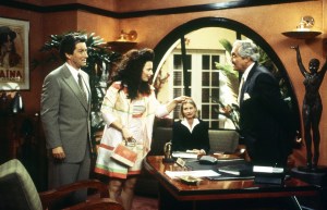 THE NANNY, from left: Charles Shaughnessy, Fran Drescher, Lauren Lane, Hal Linden, 'California, Here We Come', season 6, ep. 14, 3/31/1999, 1993-1999.  ph: Spike Nannarello/© CBS /Courtesy Everett Collection