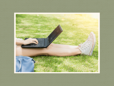 teen with laptop outside