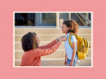 mom getting daughter ready for school